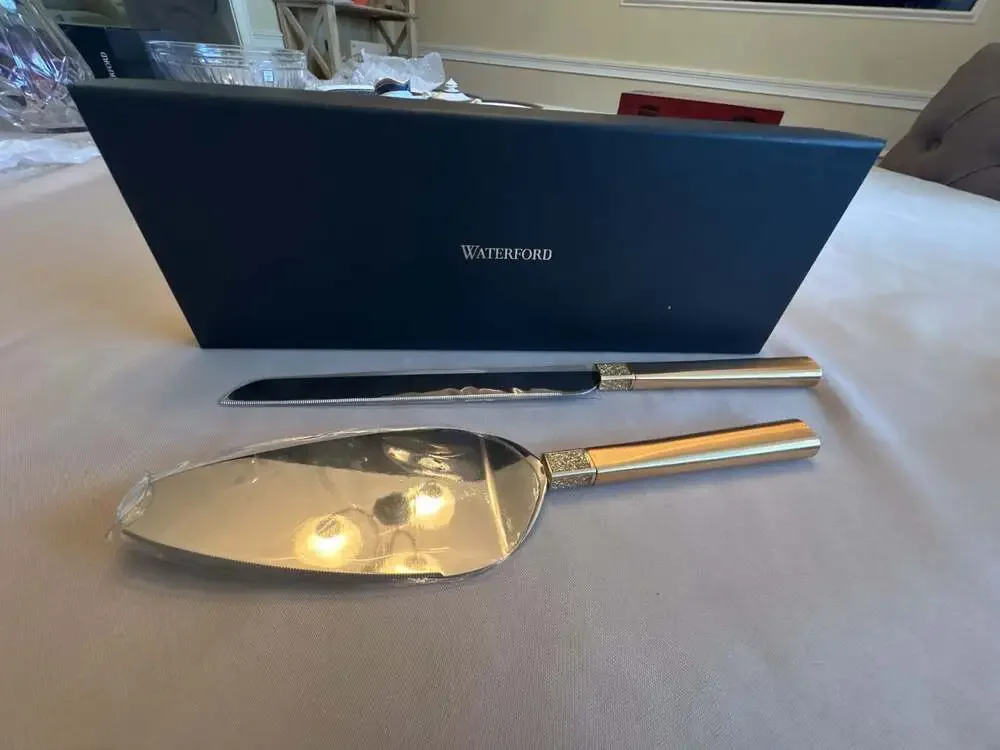 Waterford Lismore Diamond Gold Cake Knife and Server Set